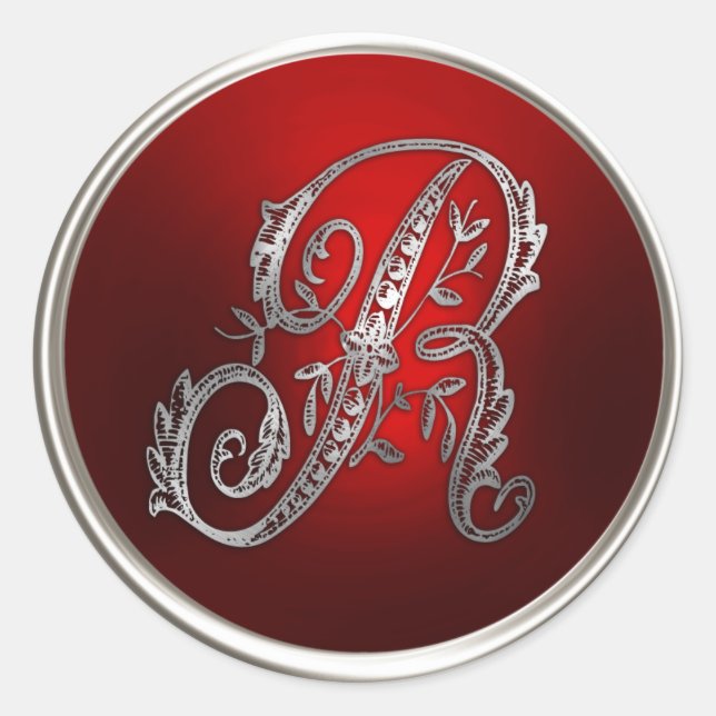 Silver und Red Monogram R Umschlag Aufkleber (Vorderseite)