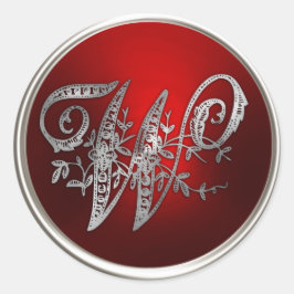 Silver und Red Monogram W Umschlag Aufkleber