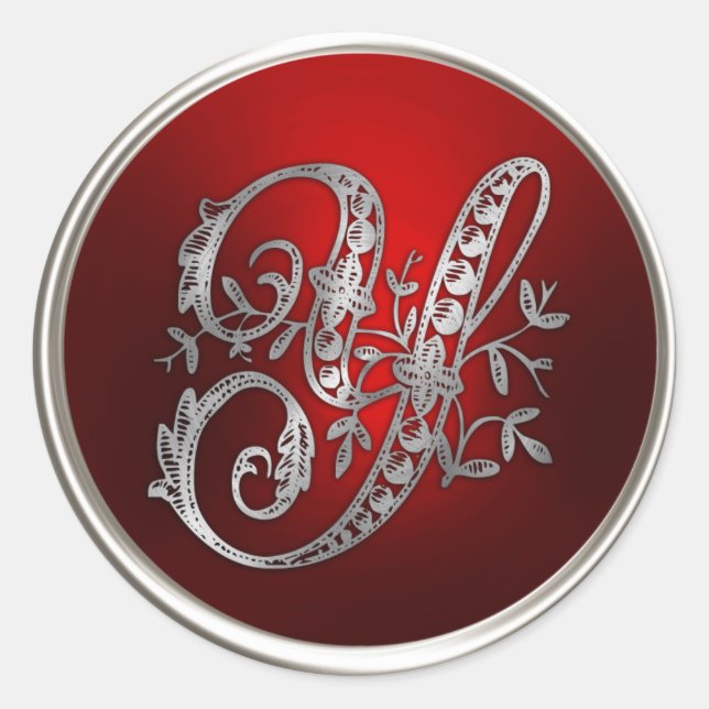 Silver und Red Monogram Y Umschlag Aufkleber (Vorderseite)