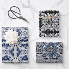 "Silver" und "White Snowfloakes" auf der blauen sc Geschenkpapier Set