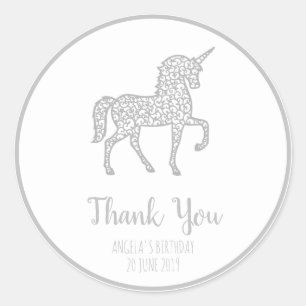 Silver Unicorn Geburtstagsparty Danke für Ihren ei Runder Aufkleber