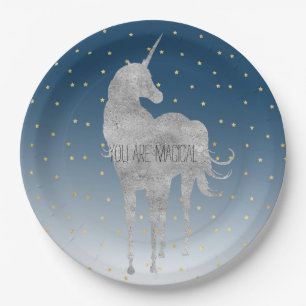 Silver Unicorn Gold Stars Pappteller