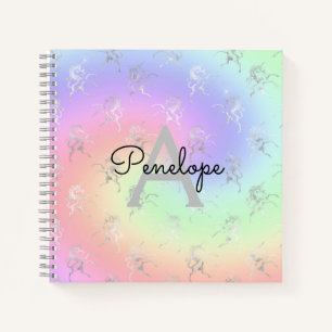Silver Unicorn Pastel Ombre Monogram Sketchbook Notizbuch