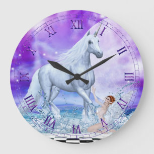 Silver Unicoron und Water Nymph Wall Clock Große Wanduhr