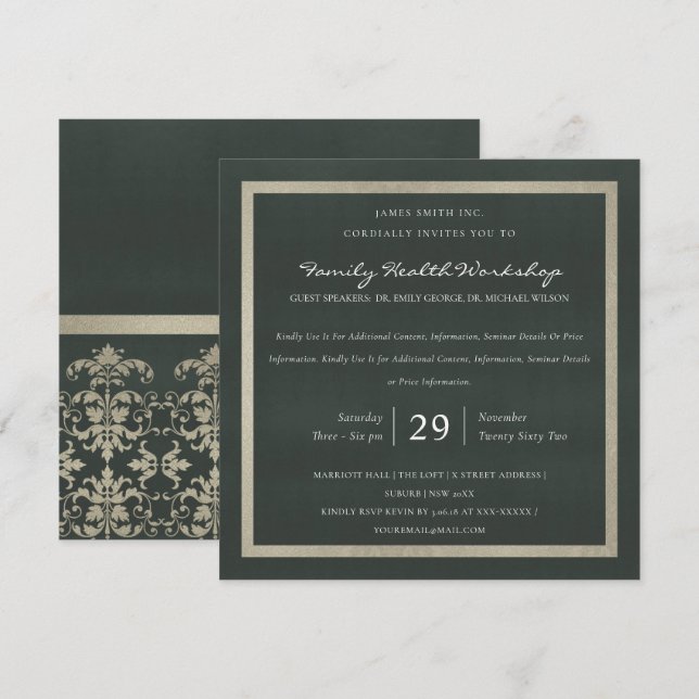 SILVER VELVET BLACK DAMASK CLASSIC WORKSHOP EVENT EINLADUNG (Vorne/Hinten)