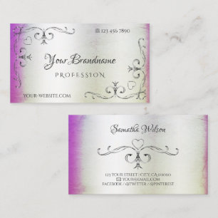 Silver Verziert Corners Lila Rosa Schimmliges Marm Visitenkarte