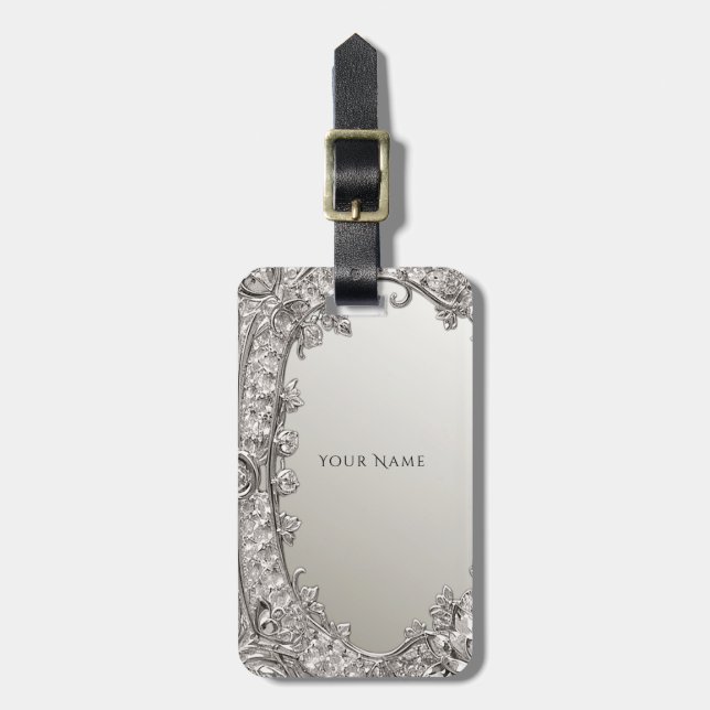 Silver Verziert Modern Luggage Tag Gepäckanhänger (Vorderseite vertikal)