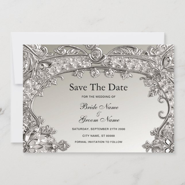 Silver Verziert Modern Save the Date (Vorderseite)