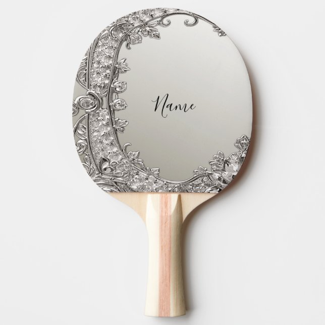 Silver Verziert Ping Pong Paddle Tischtennis Schläger (Vorderseite)