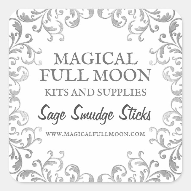 Silver Verzierte Smudging Stick Labels Quadratischer Aufkleber (Vorderseite)