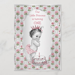 Silver Vintag Princess Pink Roses Geburtstagskuche Einladung
