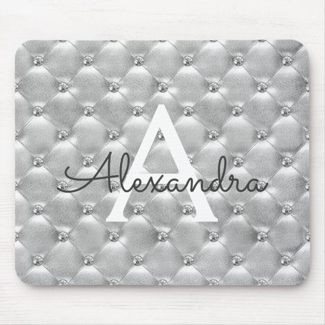 Silver Vintag rosa Monogram Name Mousepad (Vorne)