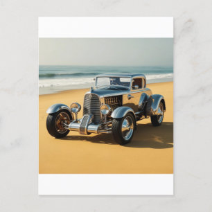 Silver Vintage Auto am Strand Postkarte