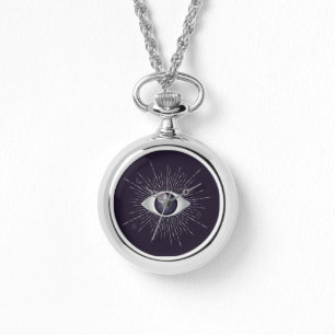 Silver & Violet Mystic Evil Eye Nazar Mati Armbanduhr