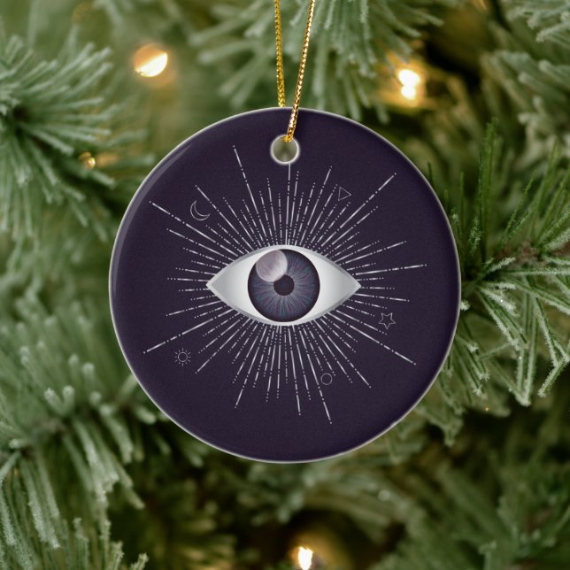 Silver & Violet Mystic Evil Eye Nazar Mati Keramik Ornament (Baum)