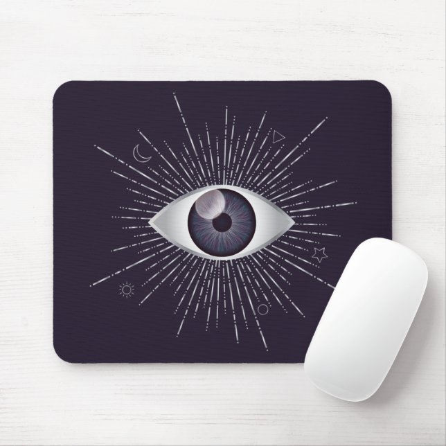 Silver & Violet Mystic Evil Eye Nazar Mati Mousepad (Mit Mouse)