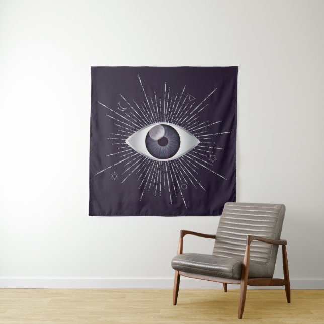 Silver & Violet Mystic Evil Eye Nazar Mati Wandteppich (Beispiel)