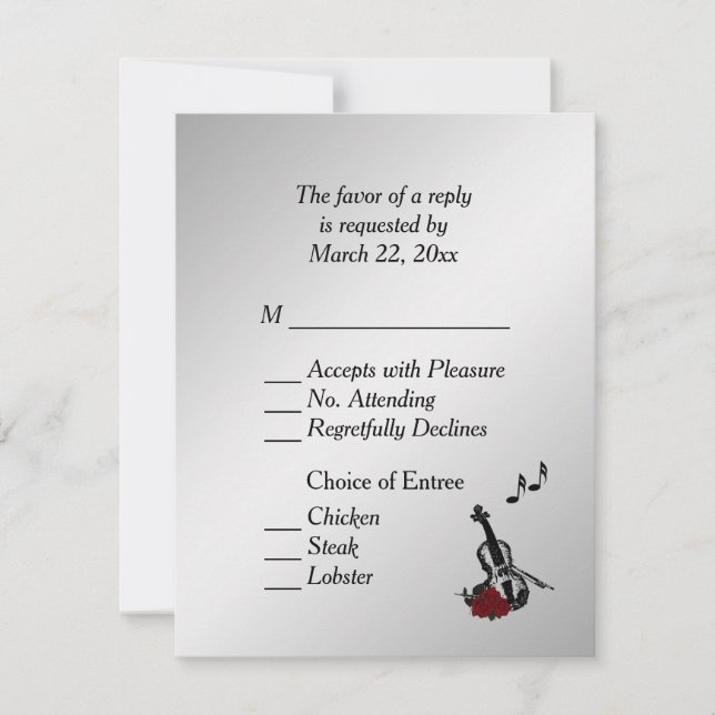 Silver Violin Music UAWG with Entree Choice RSVP Karte (Vorderseite)