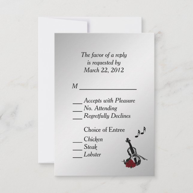Silver Violin Music UAWG with Entree Choice RSVP Karte (Vorderseite)