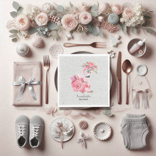 Silver Watercolor Ballerina Flamingo Baby Dusche Serviette