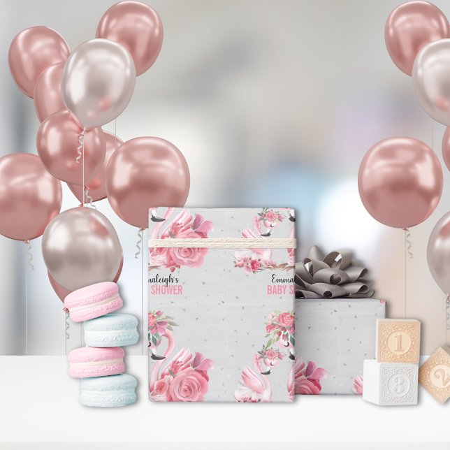 Silver Watercolor Flamingo Ballerina Babydusche Geschenkpapier (Von Creator hochgeladen)