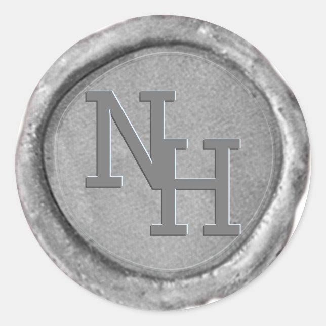 Silver Wax Siegel Monogram Initials Wedding Sticke Runder Aufkleber (Vorderseite)