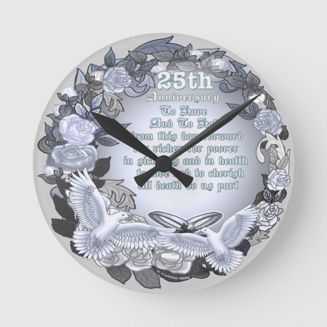 Silver Wedding Anniversary Clock Runde Wanduhr (Vorderseite)