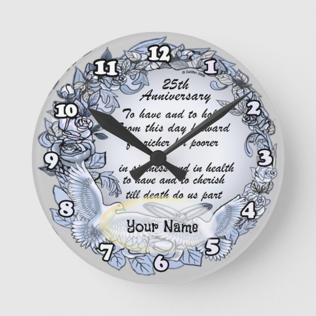 Silver Wedding Anniversary Clock Runde Wanduhr (Vorderseite)
