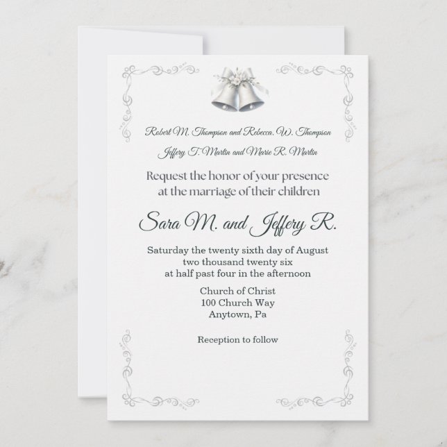 Silver Wedding Bells Wedding Invitation Einladung (Vorderseite)
