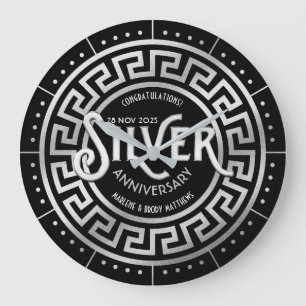 Silver Wedding Jubiläum 25. Art Déco Glitzer Große Wanduhr