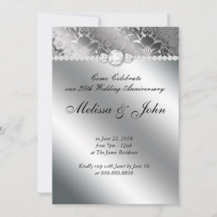Silver Wedding Jubiläum Einladung Floral Damask
