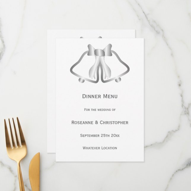 Silver Wedding Menu Bells und Ribbon Menükarte (Vorderseite/Rückseite Beispiel)