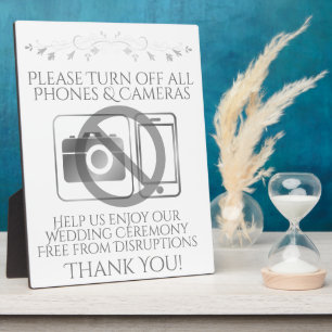 Silver Wedding No Phones or Cameras Sign Fotoplatte