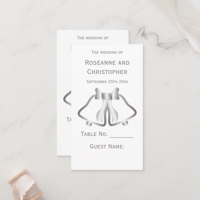 Silver Wedding Place Setzen Card Glocken Ribbon Platzkarte (Vorderseite/Rückseite Beispiel)