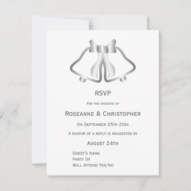 Silver Wedding RSVP Card Glocken und Ribbon (Vorderseite)
