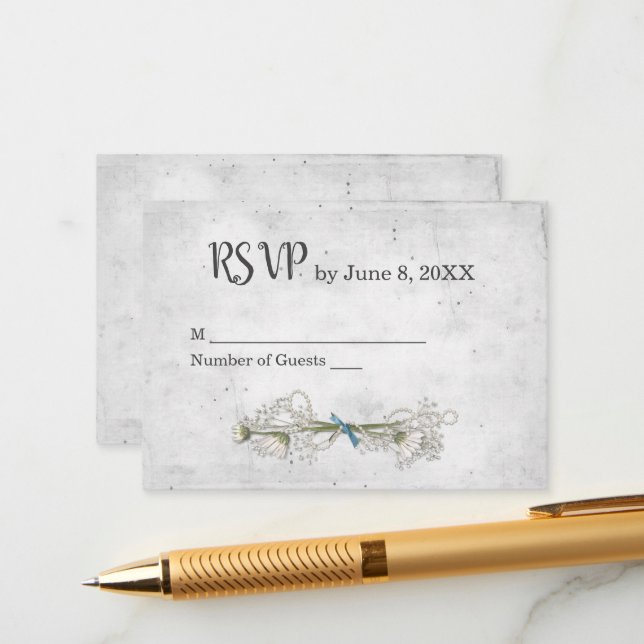 Silver Wedding RSVP mit Daisy Bouqet Begleitkarte (Vorderseite/Rückseite Beispiel)