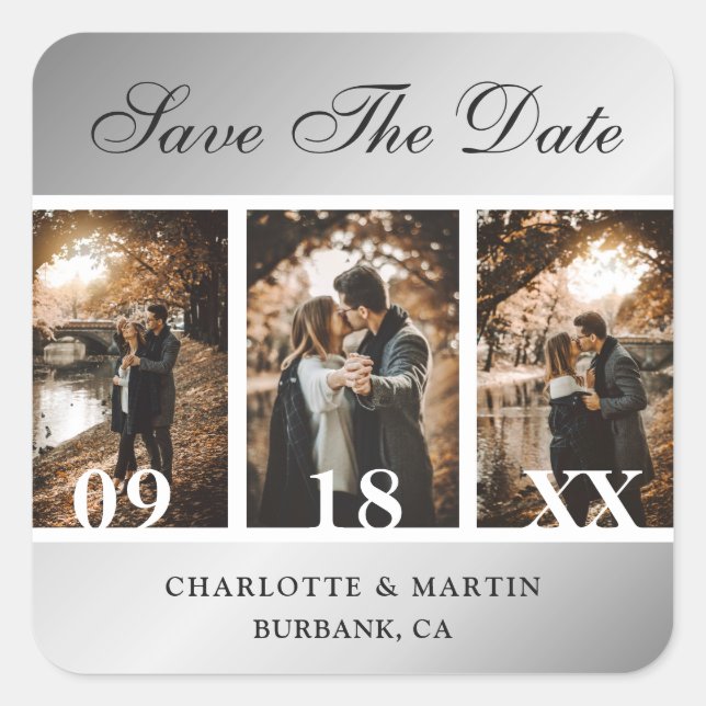 Silver Wedding Save The Date Photo Stickers (Vorderseite)