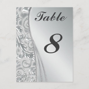 Silver Wedding Table Cards Nummern Postkarte