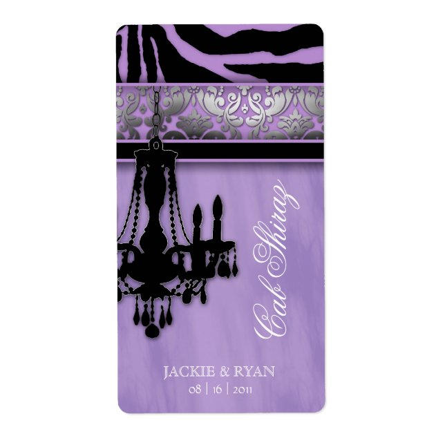 Silver Wedding Wine Label Kronier Zebra Lila (Vorne)