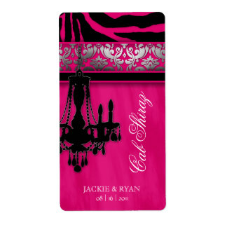 Silver Wedding Wine Label Kronier Zebra Pink