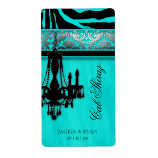 Silver Wedding Wine Label Kronier Zebra Turquoi