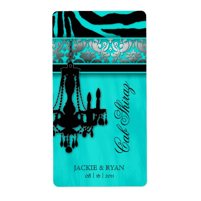 Silver Wedding Wine Label Kronier Zebra Turquoi (Vorne)