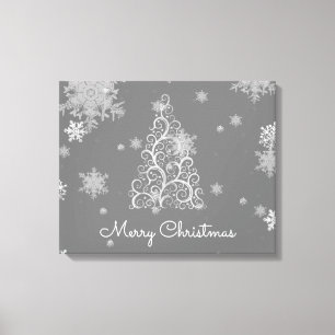 Silver Weihnachtsbaum und Schneeflocken Canvas Pri Leinwanddruck