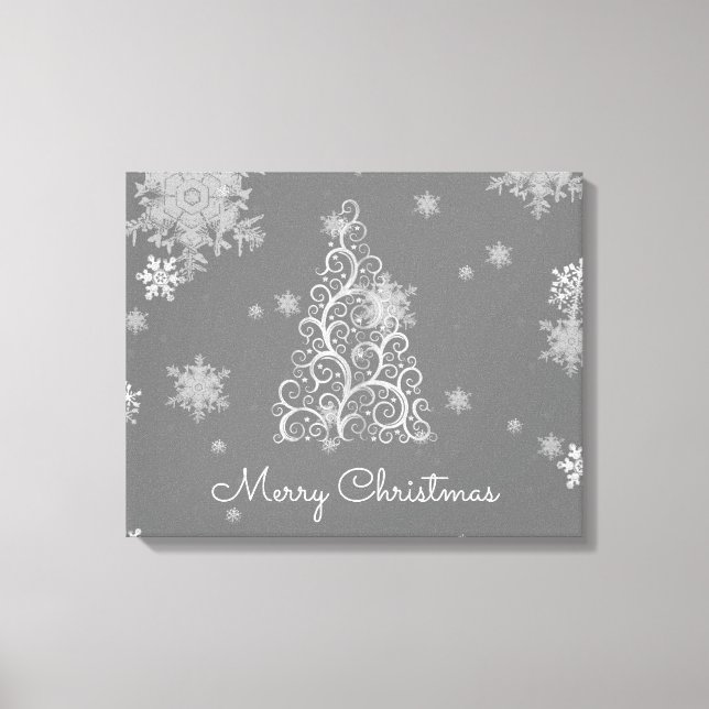 Silver Weihnachtsbaum und Schneeflocken Canvas Pri Leinwanddruck (Vorderseite)
