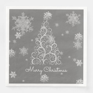Silver Weihnachtsbaum und Schneeflocken Papier Nap Serviette