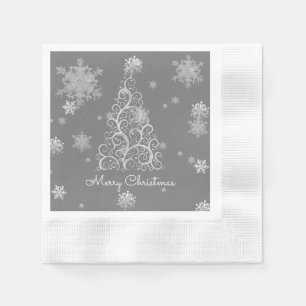 Silver Weihnachtsbaum und Schneeflocken Papier Nap Serviette