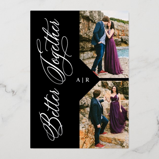 Silver Whimsical Luxury Modern 2 Fotos Collage Folieneinladung (Vorderseite)