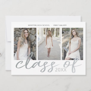 Silver Whimsical Script Foto Abschluss Card Save The Date