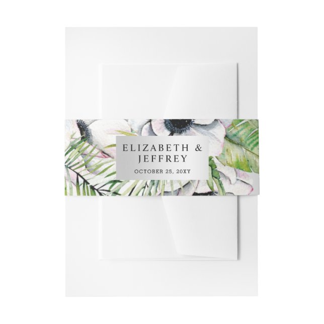 Silver White Anemone Gold Geometric Wedding Einladungsbanderole (Vorderseite Beispiel)