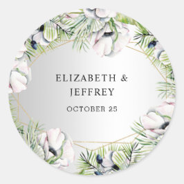 Silver White Anemone Gold Geometric Wedding Runder Aufkleber